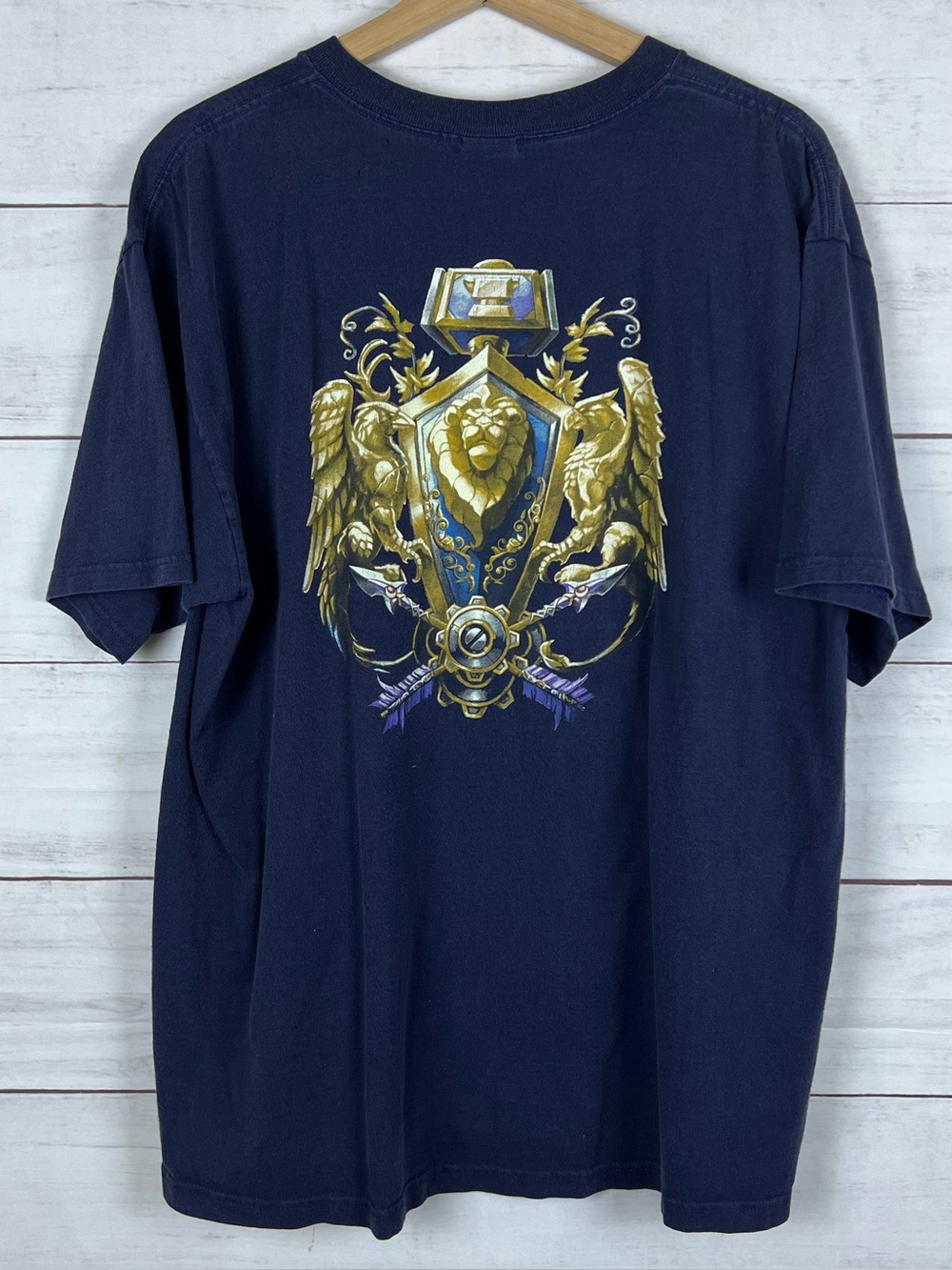 Vintage Y2K World Of Warcraft Game Promo T-shirt Blizzard Alliance Crest XL